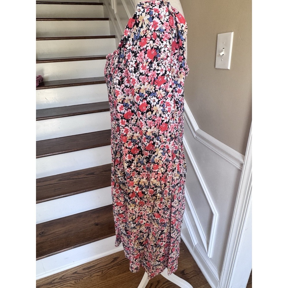 Terra & Sky Floral Smocked Mini Dress Womens 2x Square Neck 3/4 Sleeve - Picture 11 of 13